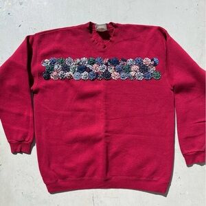 Women's Vintage Lee Sweater Multicolor Flower XL 90s Grandmacore USA Embroidery